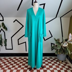 Vintage 70s Vanity Fair Turquoise Long House Dress - Large